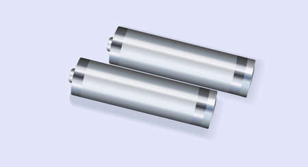 Two lithium-ion batteries, alkaline batteries, metal, silver. Copy space. Vector illustrationのイラスト素材