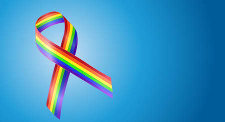 Realistic multicolor ribbon with gradient line as a symbol of cancer awareness. Copy space. Vector illustrationのイラスト素材