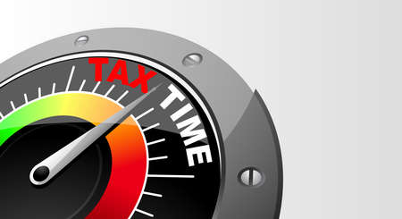 Tax time, speed indicator with arrow and scale from green to red, risk gauge. Copy space. Vector illustrationのイラスト素材