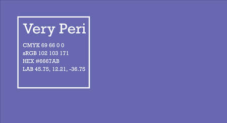Color of the Year 2022 Very Peri 17-3938 TCX. Color codes: sRGB, CMYK, HEX, LAB. minimalist pattern. Tools For Designers. vector illustrationのイラスト素材