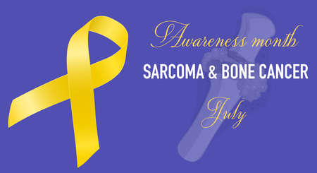 Sarcoma Bone Cancer Awareness Month banner concept is celebrated every July. Yellow ribbon on a blue background. vector illustrationのイラスト素材