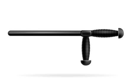 police bat. Ammunition for police officers, safety rubber baton, isolated clipart. Black club with a handle. security weapon. Protective military equipment, law enforcement tool. vector illustrationのイラスト素材