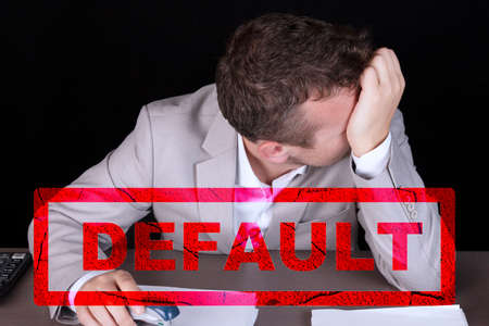 Default, businessman covered his face with his hand, the concept of business in a crisis. high quality photoの写真素材