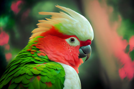 ARA parrot, sitting on a branch in a rainforest.の素材