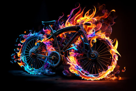 Bicycle with burning wheels. 3D rendering.の素材