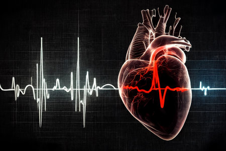 The human heart and pulse in neon light. black background. 3D rendering.の素材