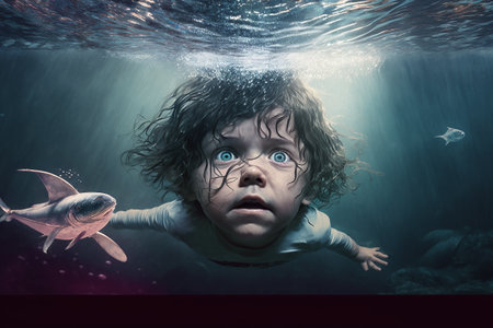Boy Swimming Under the Sea.の素材