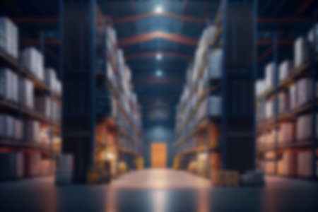Large warehouse for storing goods, racks, shelves, goods. blurred background.
