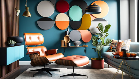 Modern design of a room in an apartment with a leather sofa.の写真素材