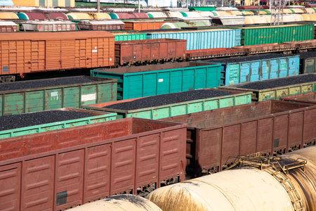 Cargo Railroad cars at the distribution logistics station. business background.