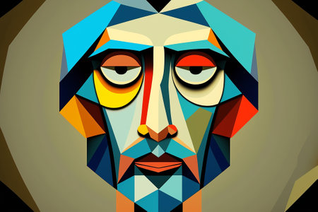 The face of an evil man made of geometric lines, a cartoon.の写真素材