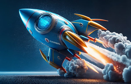 A startup, a rocket taking off into space.