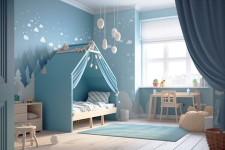 Modern Design of a child's room for a little boy in blue.の写真素材