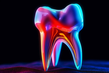 Tooth in neon glow, tooth icon.の写真素材