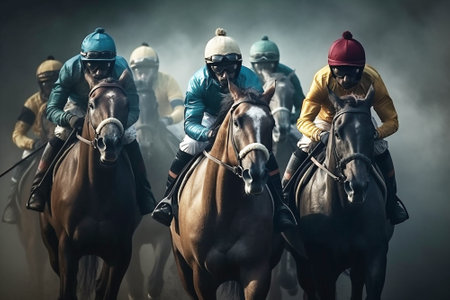 Horse sport, horse racing at the racetrack. Equestrian polo.の写真素材