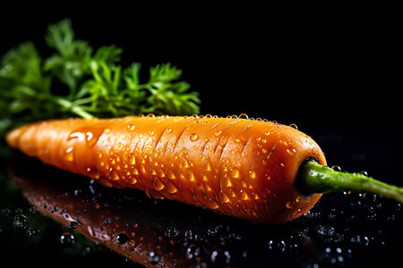 Carrots covered in water droplets. studio light. Black background.の写真素材