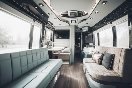Luxe interior, business bus for traveling with family and business.の写真素材