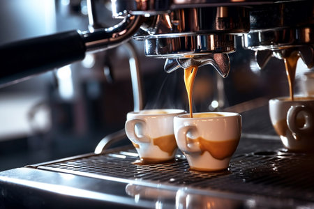 The espresso coffee machine makes an invigorating beverage.の写真素材