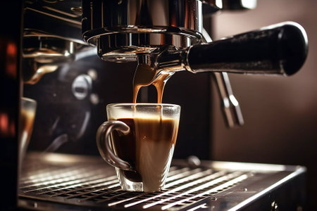 The espresso coffee machine makes an invigorating beverage.の写真素材