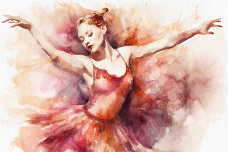 Ballerina dance painted in watercolor on textured paper. digital watercolor paintingの写真素材