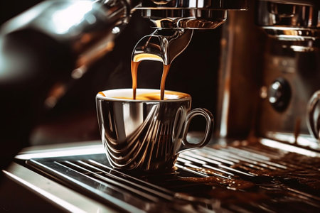The espresso coffee machine makes an invigorating beverage.の写真素材