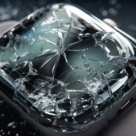 Broken electronic wristwatch, broken smart watch screen.の写真素材