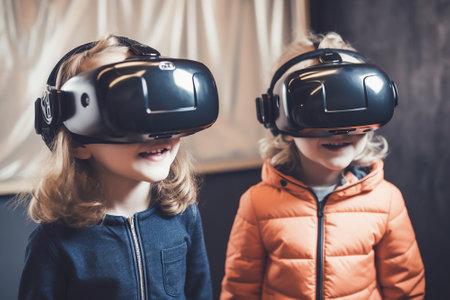 VR education, the future in schooling, students in visualization glasses.