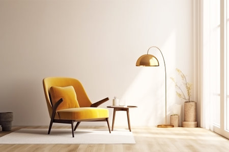 Living room interior, yellow chair, minimalism.の写真素材
