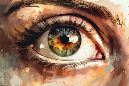 Girl's eye brown and green, macro, drawn in watercolor on textured paper. digital watercolor paintingの写真素材