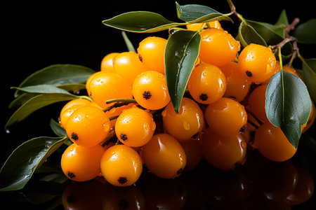 Sea buckthorn on a black background.の写真素材