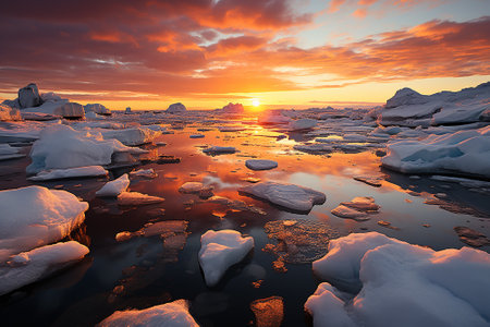 Landscape, sea ice during sunset