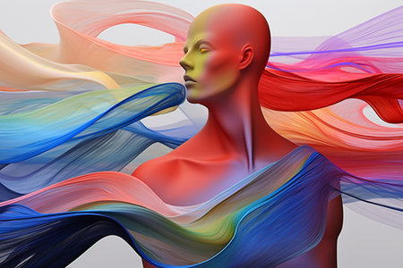 Abstract image of a man in colorful wavesの写真素材