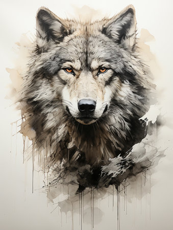 Wolf, wolf head close-up, art painting.の写真素材