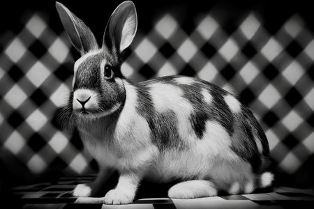 Rabbit in black and white squares. Generative AIの素材