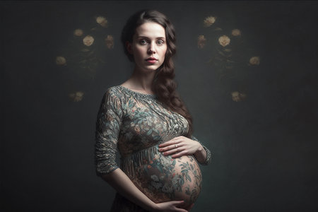 Pregnant woman, portrait of a pregnant woman in a dress. Generative AIの素材
