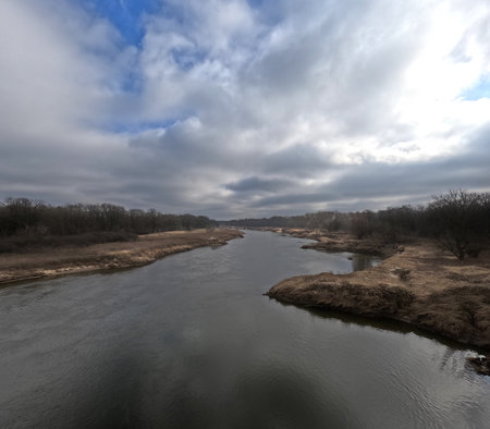Spring landscape on the Oder river in Poland. Natural landscape