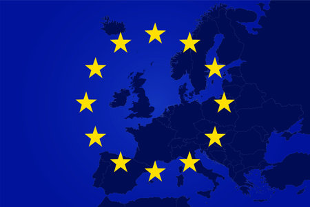 Europe map and European Union flag. Friendship and cooperation concept. Copy spaceの写真素材
