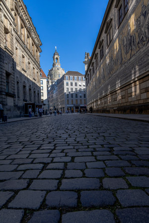 Dresden, Germany April 5, 2025. Tourists on the streets of the ancient German city of Dresdenの写真素材