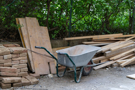 Metal wheelbarrow at construction. Austria