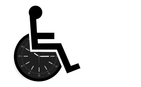 Disabled person in a wheelchair in the form of a clock with arrows as a symbol of awareness and...