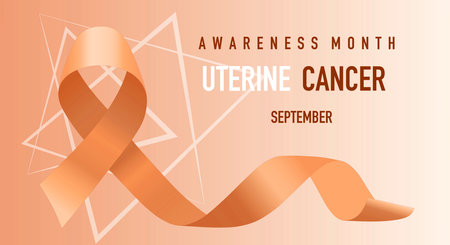 Uterine Cancer. Awareness Month in September. Endometrial cancer and uterine sarcoma. Peach ribbon. Poster.の写真素材