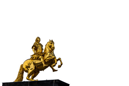 Golden sculpture of a rider on horseback. Monument. Dresden, Germanyの写真素材