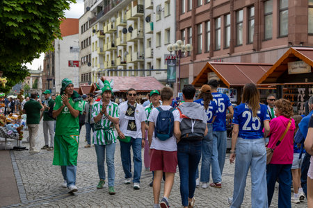 Wroclaw, Poland May 28, 2025 Football fans on the street of Wroclaw. Conference League Final 2025の写真素材