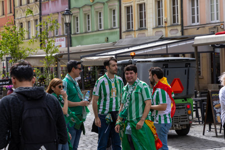 Wroclaw, Poland May 28, 2025 Football fans on the street of Wroclaw. Conference League Final 2025の写真素材