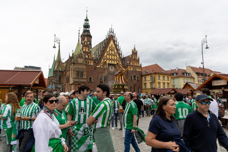 Wroclaw, Poland May 28, 2025 Football fans on the street of Wroclaw.の写真素材