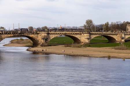 Dresden, Germany April 5, 2025. View of the bridge and the Elbe River. Dresden, Germanyの写真素材