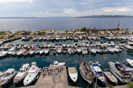 Makarska, Croatia, July 22, 2025. A yacht at a berth in the port of Croatia.の写真素材