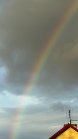 A rainbow in the winter sky in Wroclaw, Polandの写真素材