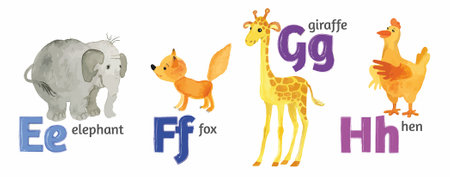 English alphabet with pictures of animals for preschool children. From E to H.のイラスト素材