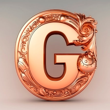 3d render of vintage letter G uppercase with floral ornament.の素材